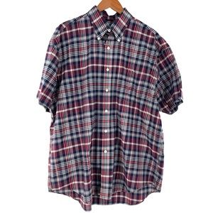 Nautica 100% Cotton Short Sleeve Button Down Shirt in Blue/Red Plaid Print in XL